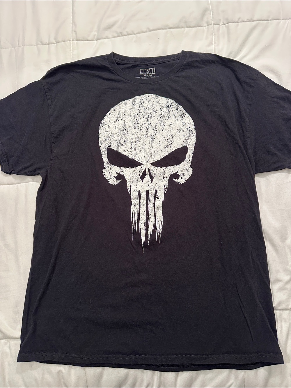 Marvel Black T-Shirt with White Punisher Skull Graphic